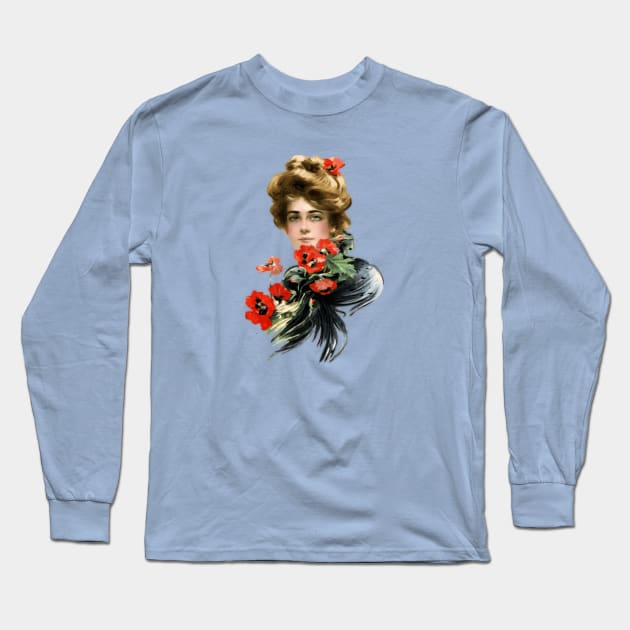 Gibson Girl Red Flowers Long Sleeve T-Shirt by chmdance